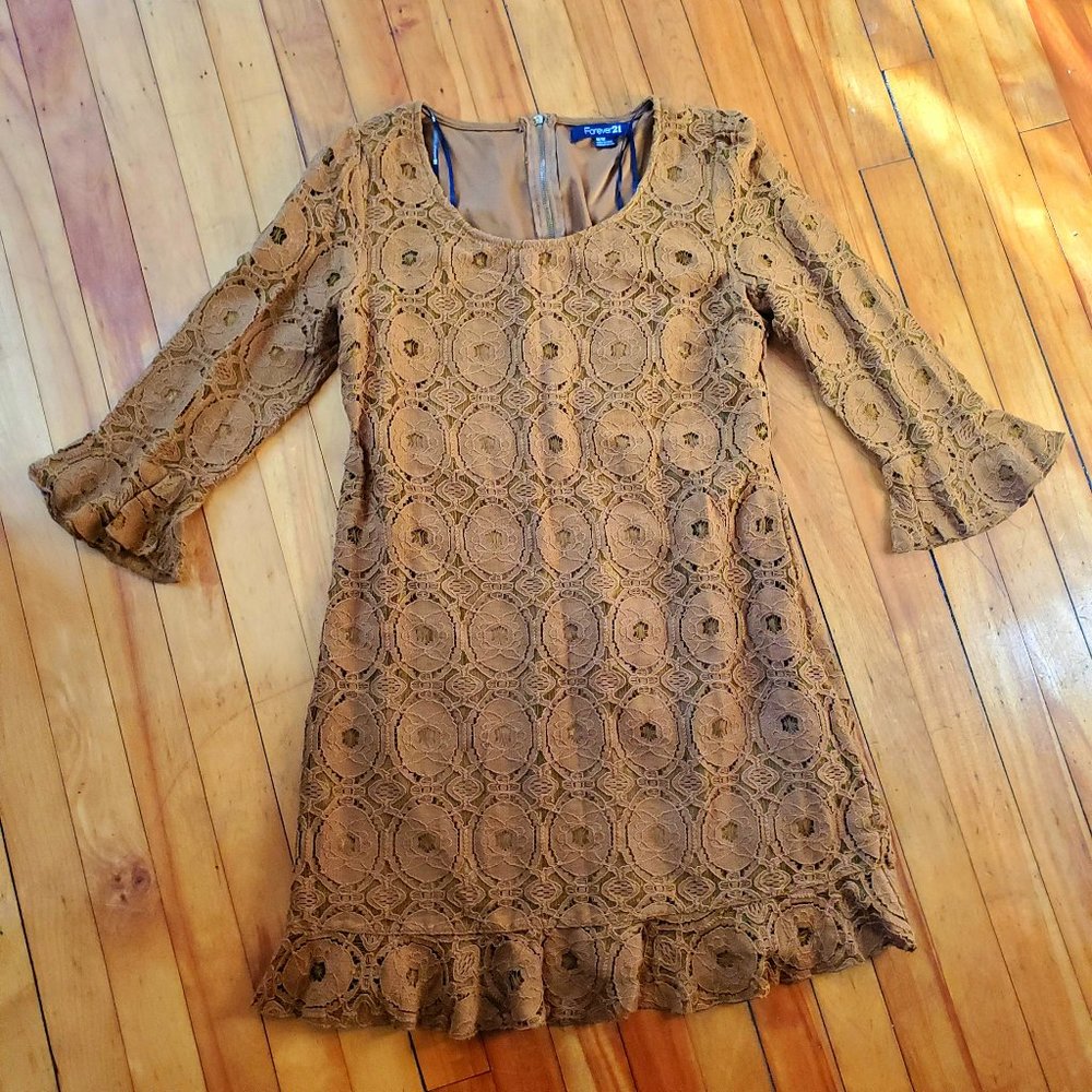 Forever 21 Brown Lace Mini Dress, Women's size M